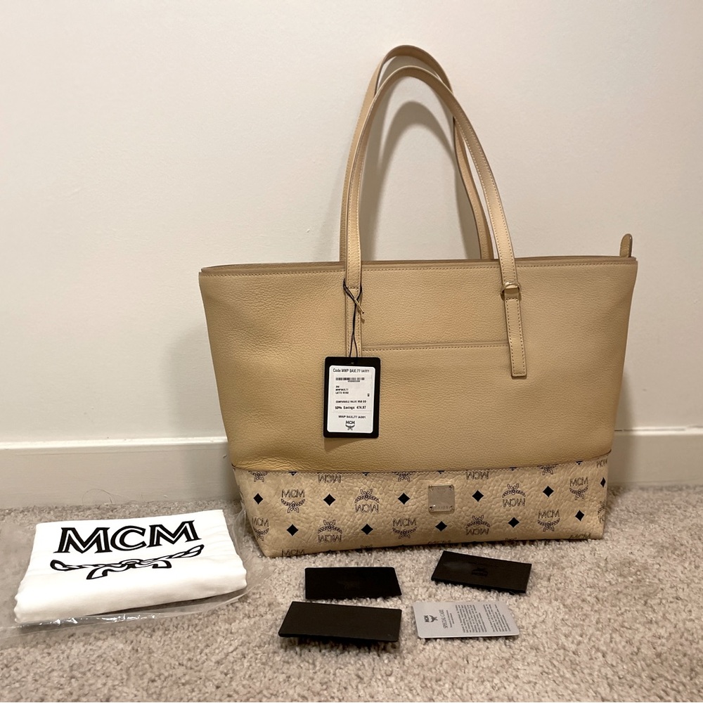 MCM Beige and Cream Tote Bag